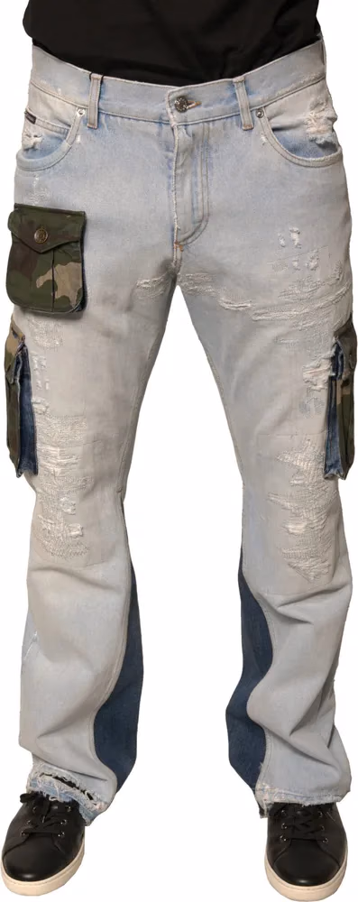 Dolce & Gabbana Light Blue Cotton Cargo Straight Denim Jeans