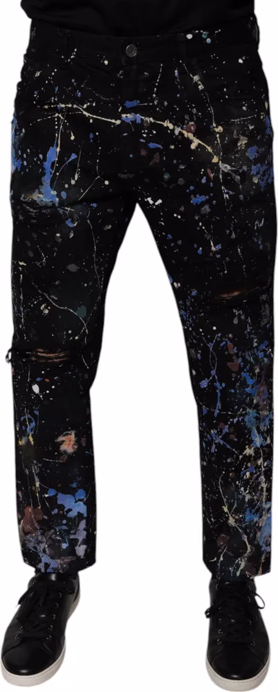 Dolce & Gabbana Black Color Splash Cotton Skinny Denim Jeans