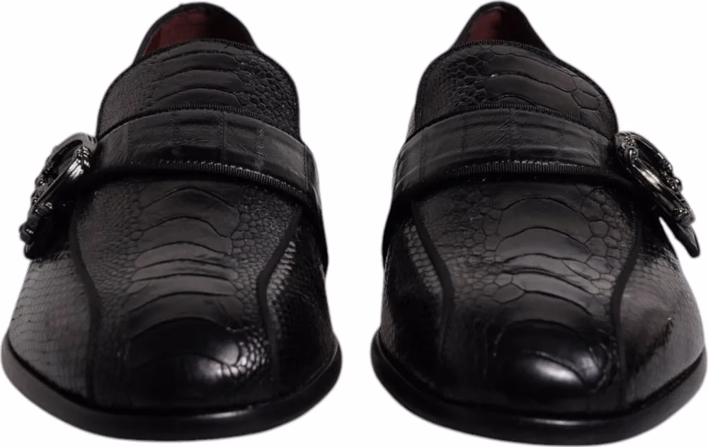 Dolce & Gabbana Black Exotic Leather DG Logo Loafers Formal Dress Shoes