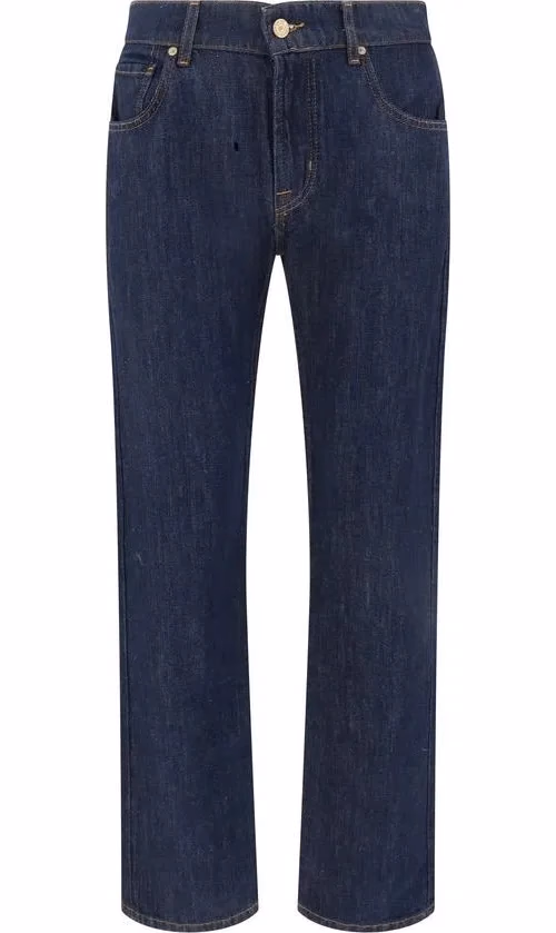 7FOR Blue Cotton Straight-Leg Jeans