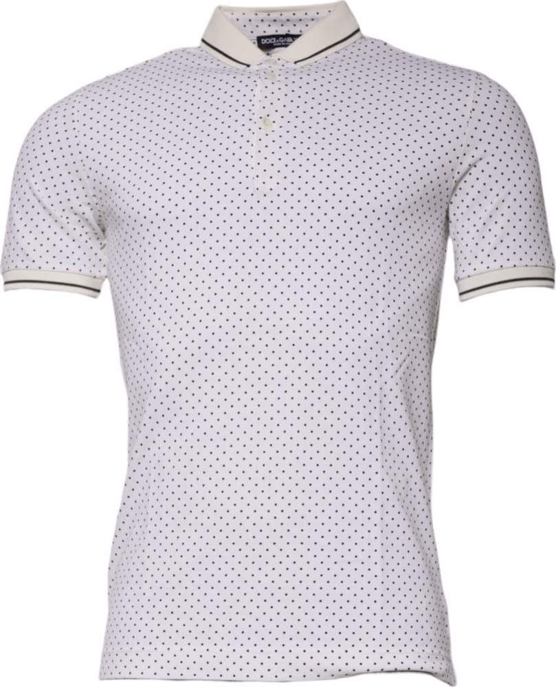 Dolce & Gabbana White Polka Dot Cotton Collared Polo T-shirt