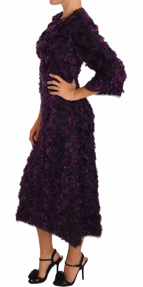 Dolce & Gabbana Purple Fringe Midi Sheath Dress