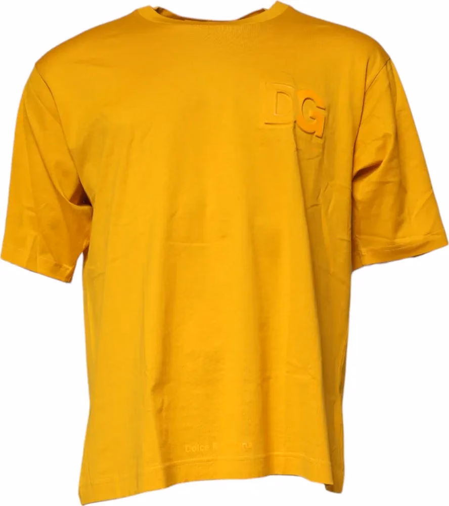 Dolce & Gabbana Dark Yellow Logo Cotton Men Crew Neck T-shirt