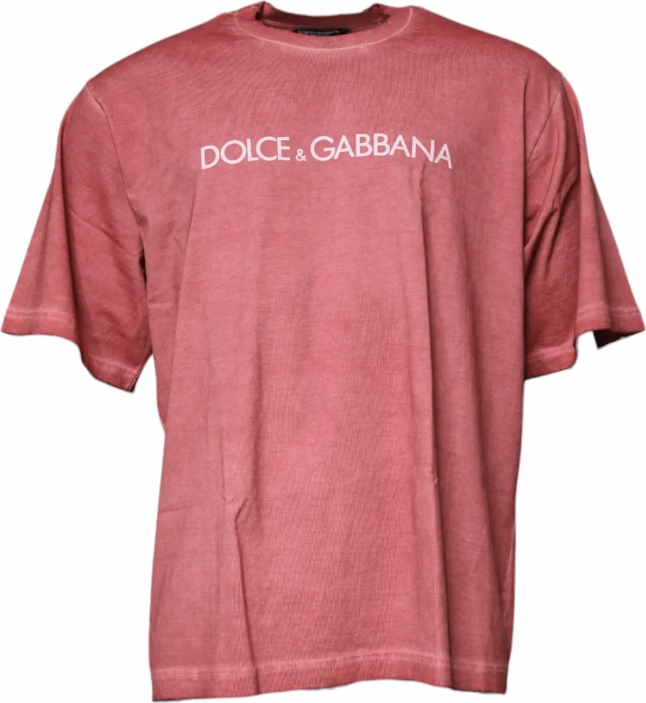 Dolce & Gabbana Pink Logo Print Cotton Crew Neck T-shirt
