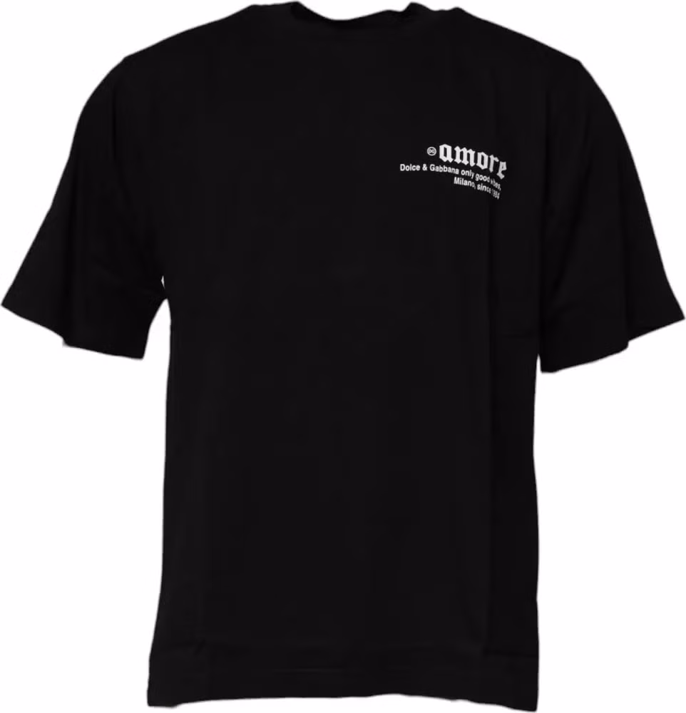 Dolce & Gabbana Black Amore Leopard Cotton Crew Neck T-shirt