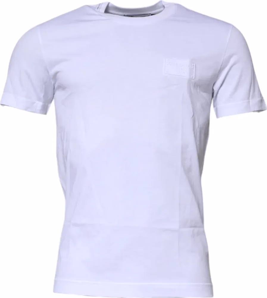 Dolce & Gabbana White Logo Plaque Cotton Crew Neck T-shirt
