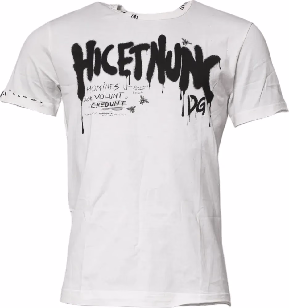 Dolce & Gabbana White Graphic Print Cotton Crew Neck T-shirt
