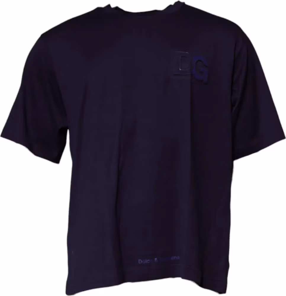 Dolce & Gabbana Navy Blue DG Logo Cotton Crew Neck T-shirt