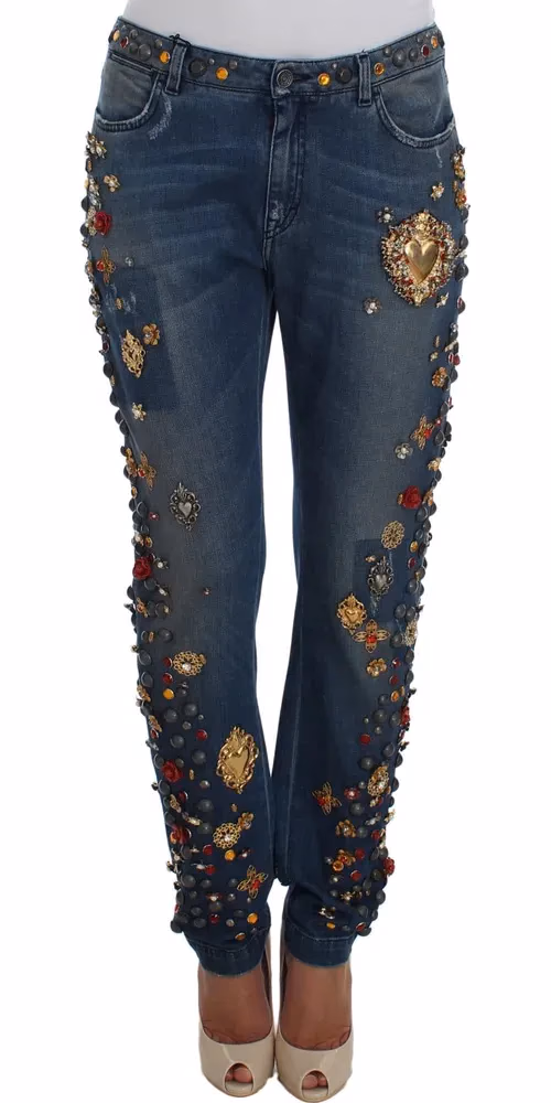 Dolce & Gabbana Crystal Roses Heart Embellished Jeans