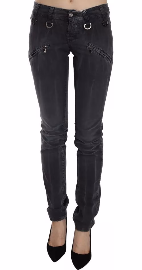 John Galliano Grey Washed Low Waist Zipper Side Skinny Denim Jeans