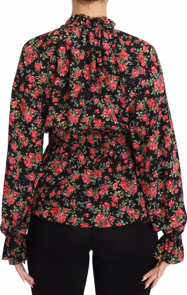 Dolce & Gabbana Black Rose Print Floral Shirt Top Blouse