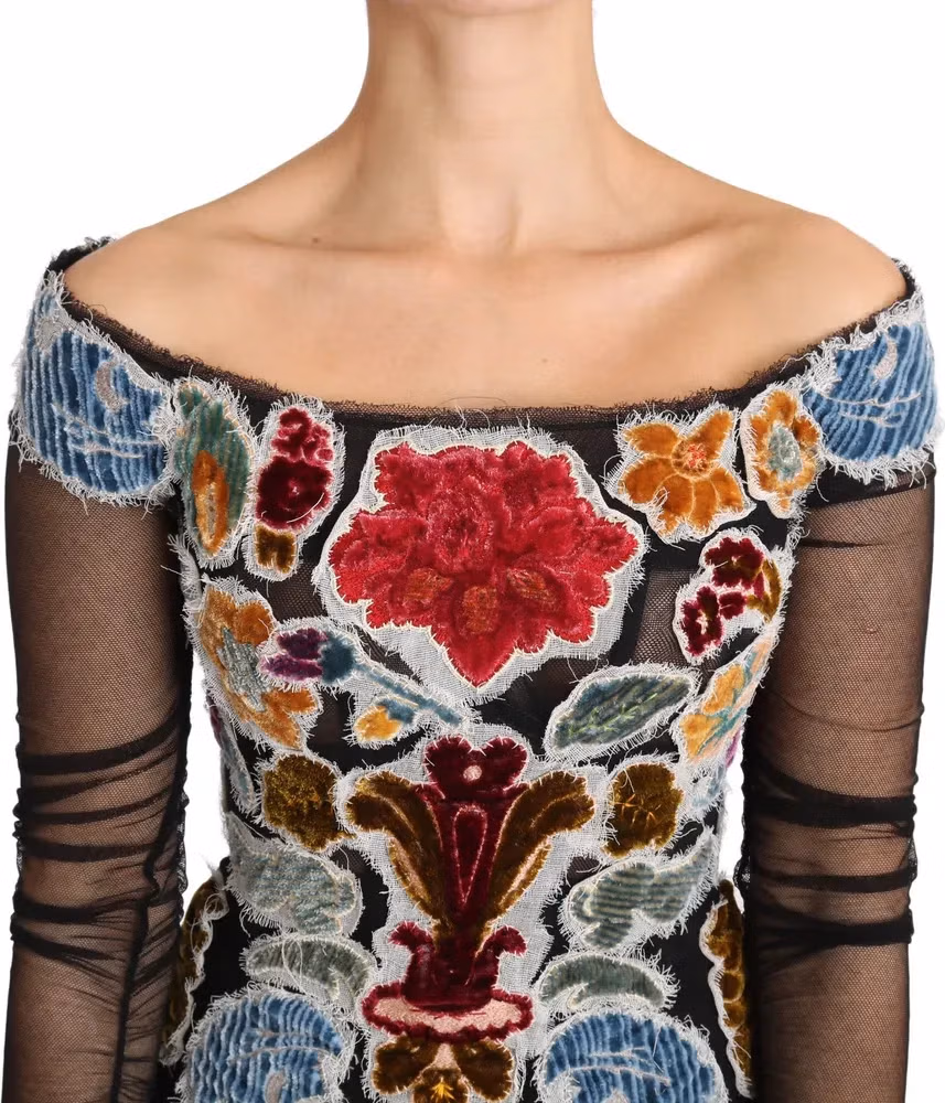 Dolce & Gabbana Black Floral Ricamo Top T-shirt Blouse