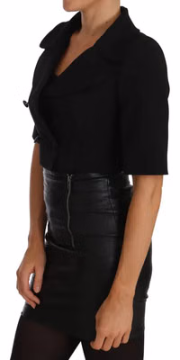 Black Short Fitted Wool Cropped Jacket Blazer