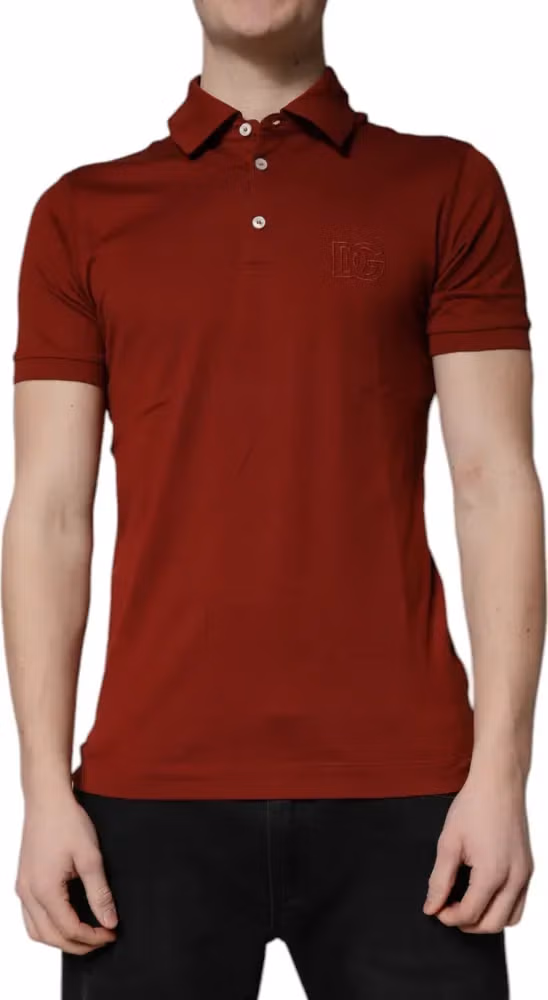 Dolce & Gabbana Red Cotton DG Logo Collared Men Polo T-shirt