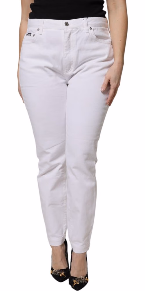 Dolce & Gabbana White Cotton Mid Waist Skinny Denim Jeans