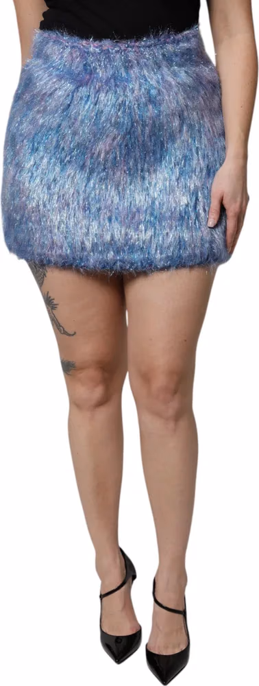 Dolce & Gabbana Multicolor Plush High Waist Mini Skirt