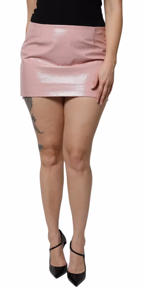 Dolce & Gabbana Glossy Pink Cotton High Waist Mini Skirt