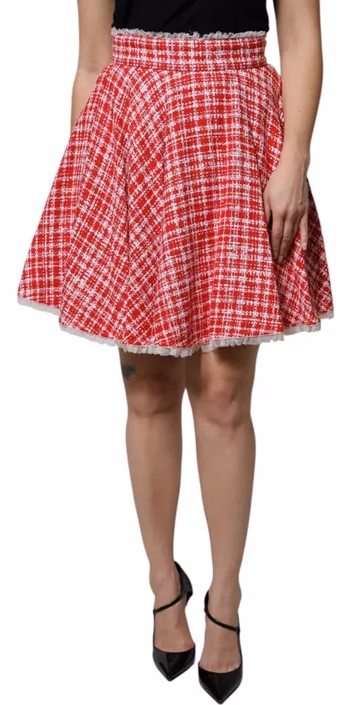 Dolce & Gabbana Red White High Waist A-line Above Knee Skirt