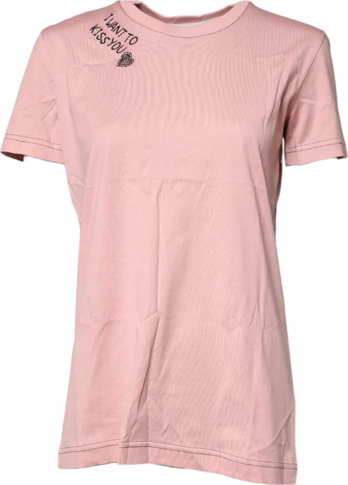 Dolce & Gabbana Pink Logo Print Cotton Crew Neck T-shirt