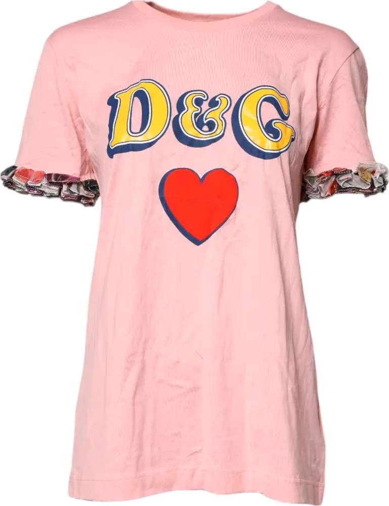 Dolce & Gabbana Pink Logo Print Cotton Crew Neck Tee T-shirt