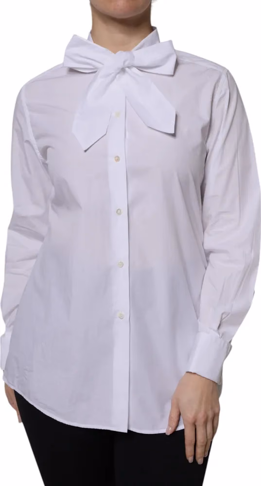Dolce & Gabbana White Ascot Collar Long Sleeve Blouse Top