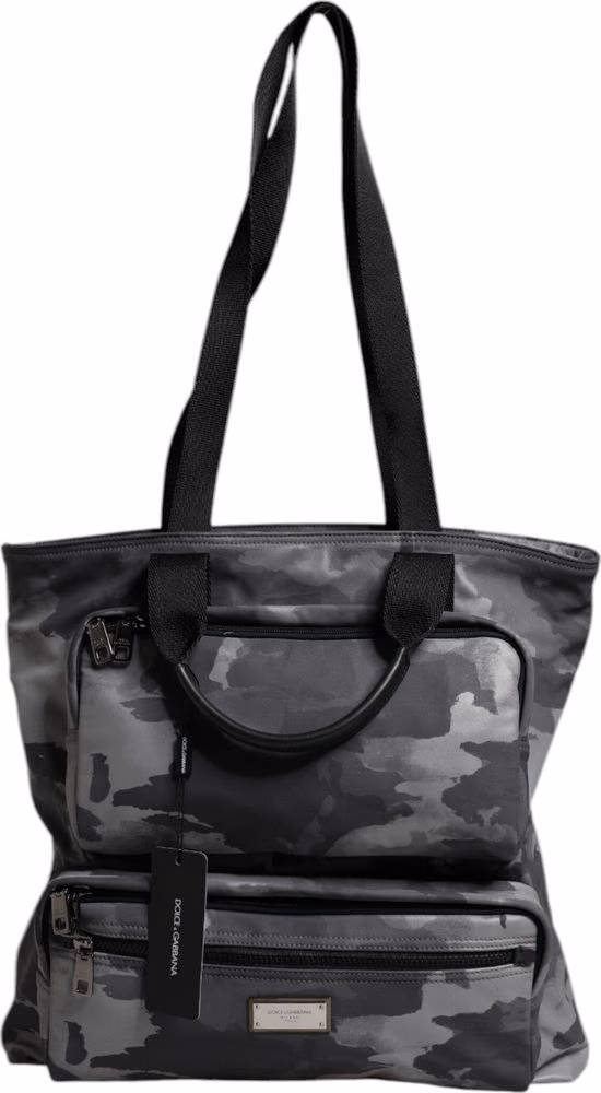 Dolce & Gabbana Gray Camo Cotton Multiple Compartments Tote Bag