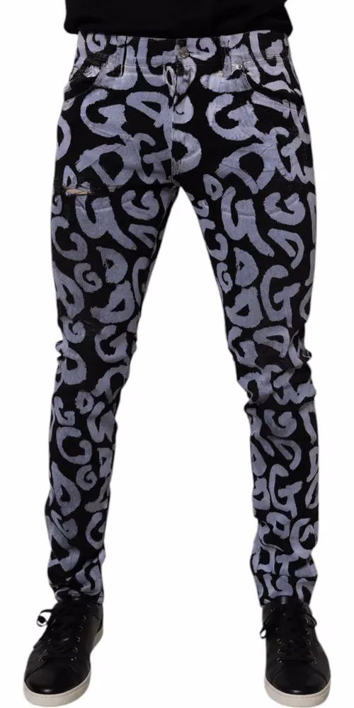Dolce & Gabbana Black Logo Monogram Cotton Skinny Denim Jeans