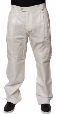 White Linen Mid Waist Straight Men Denim Jeans