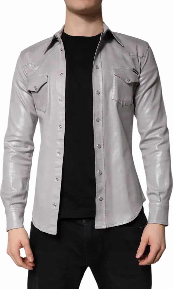 Dolce & Gabbana Metallic Gray Cotton Button Down Shirt