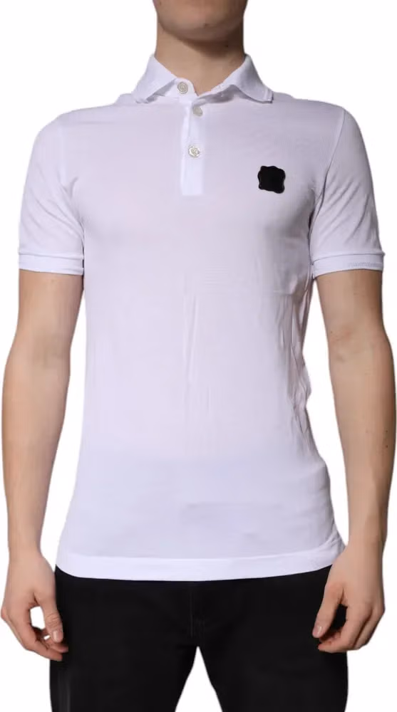 Dolce & Gabbana White Cotton Logo Collared Polo T-shirt