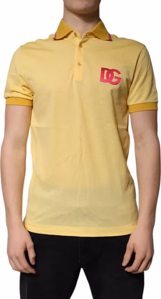 Dolce & Gabbana Yellow Cotton Logo Collared Polo T-shirt
