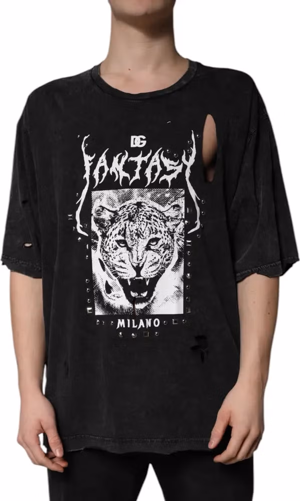 Dolce & Gabbana Black Graphic Print Cotton Crew Neck T-shirt