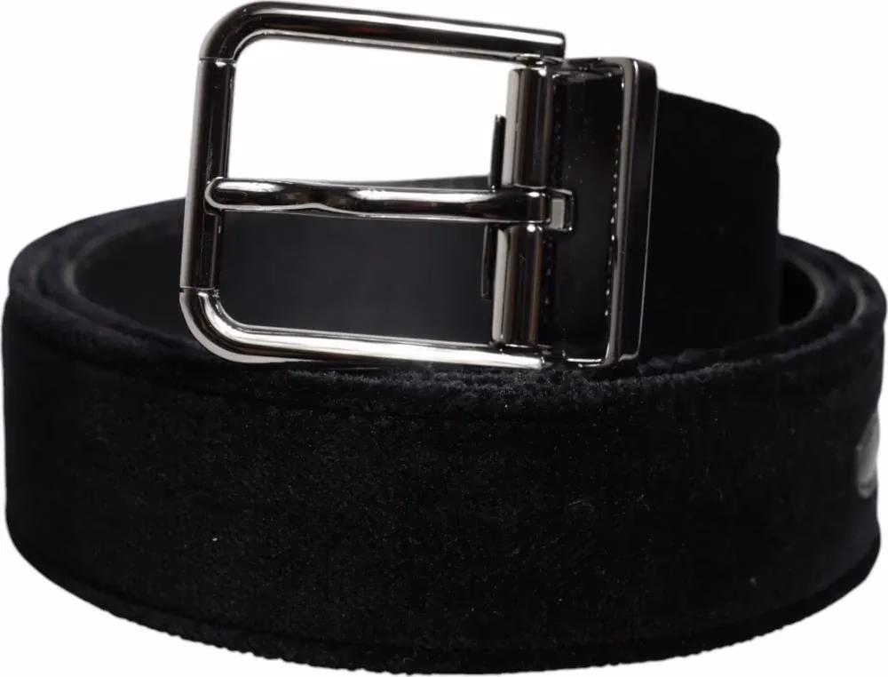 Dolce & Gabbana Black Cotton Silver Tone Metal Buckle Belt