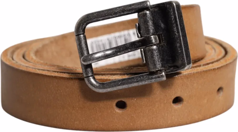 Dolce & Gabbana Brown Leather Silver Tone Metal Buckle Belt
