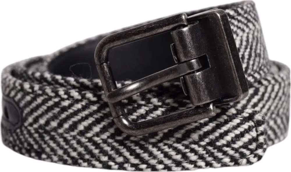 Dolce & Gabbana Black White Silver Tone Metal Buckle Belt