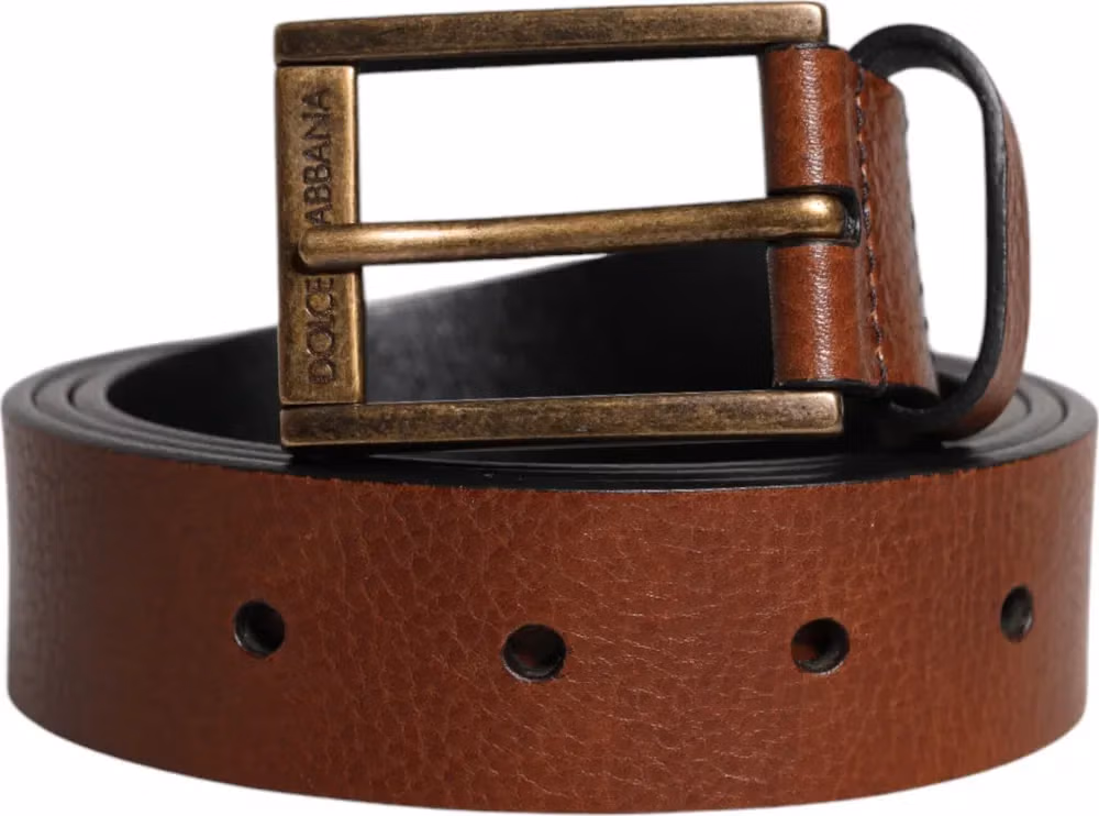 Dolce & Gabbana Brown Calf Leather Classic Metal Buckle Belt