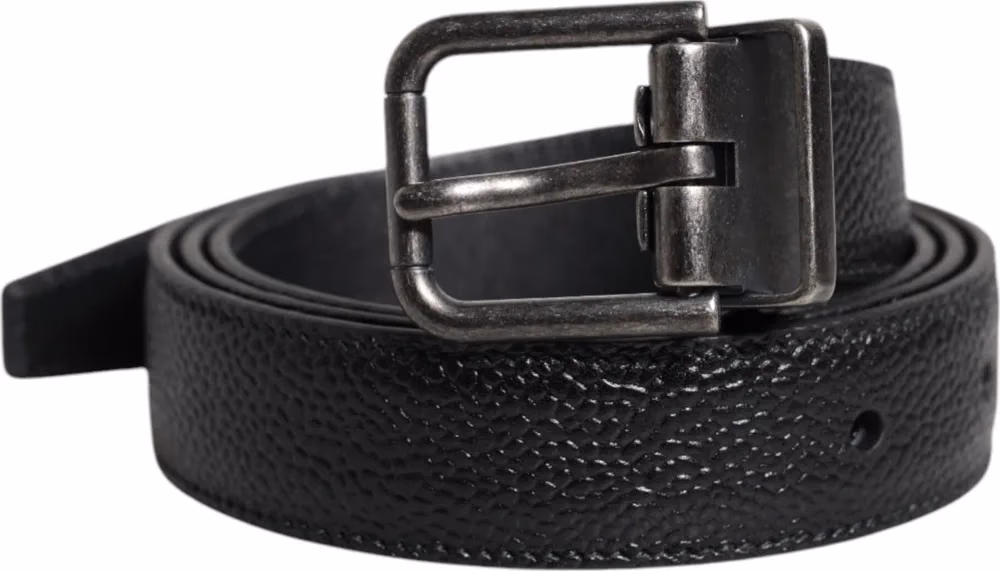 Dolce & Gabbana Black Calf Leather Classic Metal Buckle Belt