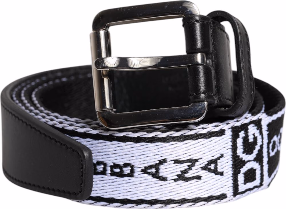 Dolce & Gabbana Black White Printed Metal Logo Buckle Belt