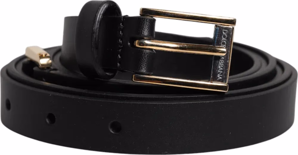 Dolce & Gabbana Black Calfskin Classic Metal Logo Buckle Belt