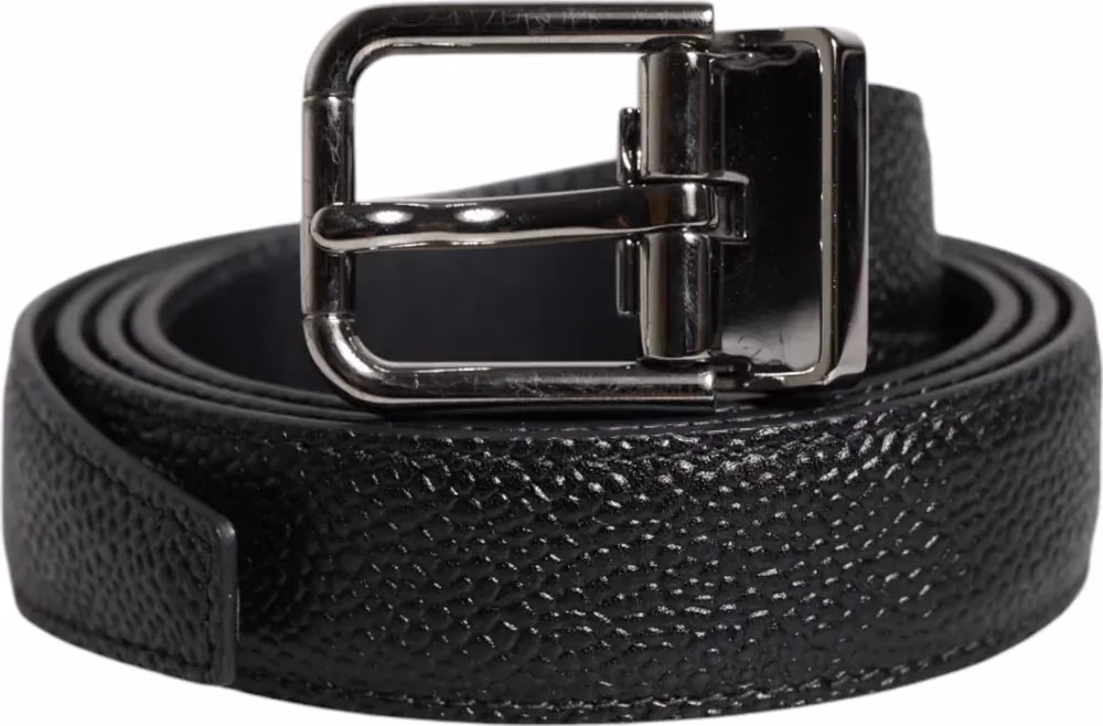 Dolce & Gabbana Black Calf Leather Classic Metal Buckle Belt