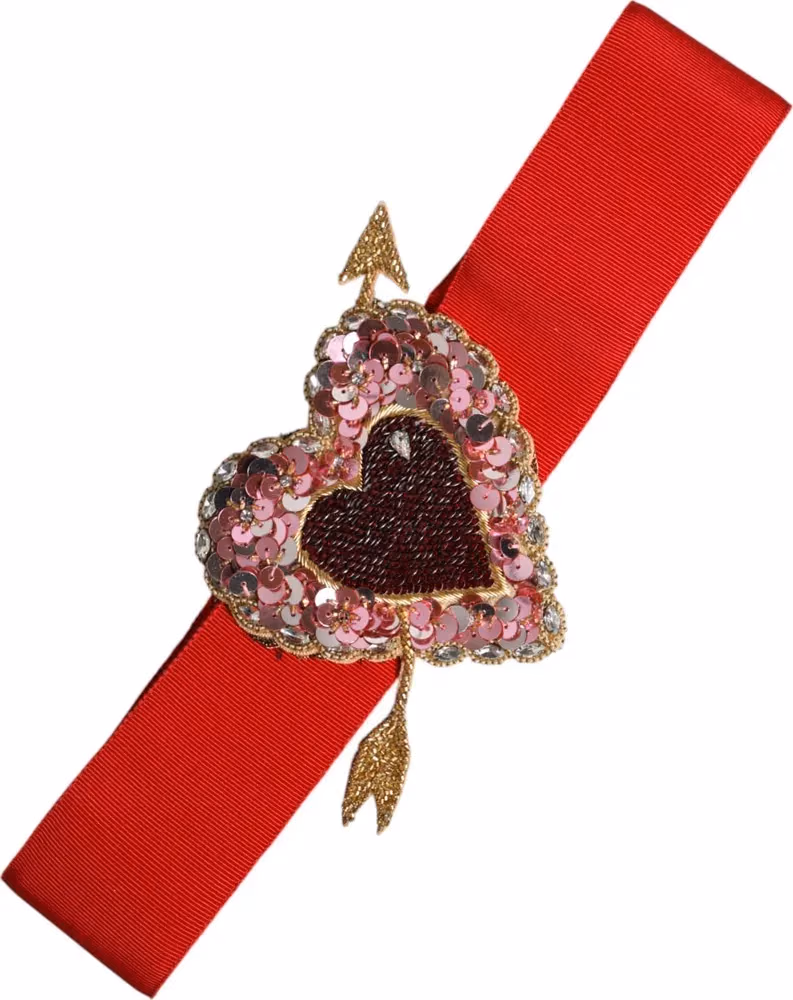 Dolce & Gabbana Red Stretch Wide Waist Heart Embellished Belt