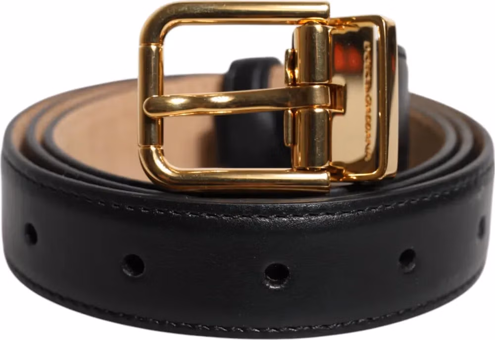 Dolce & Gabbana Black Leather Logo Metal Waist Buckle Belt