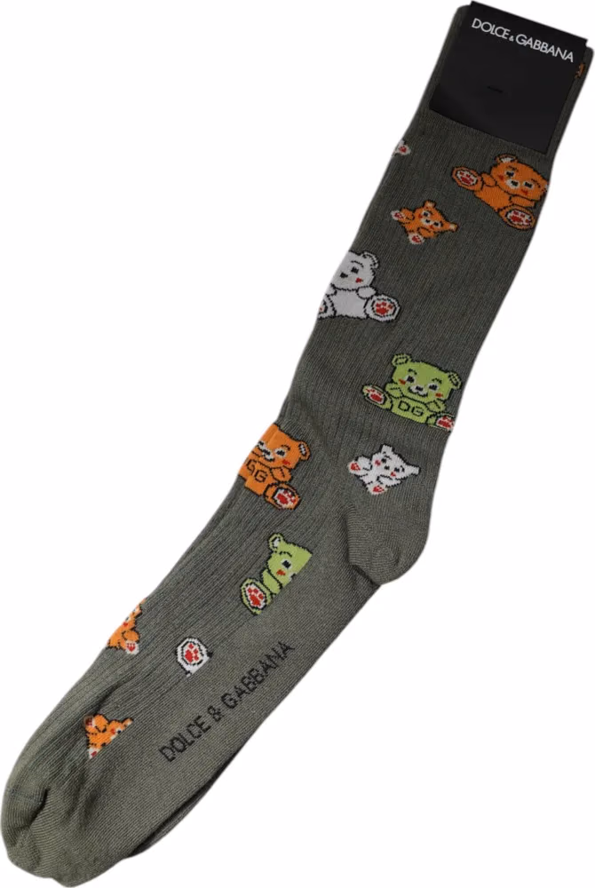 Dolce & Gabbana Green Nylon DG Bear Printed Mid Calf Socks