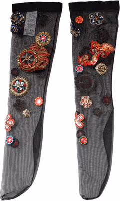 Black Stretch Carretto Crystal Stockings Socks