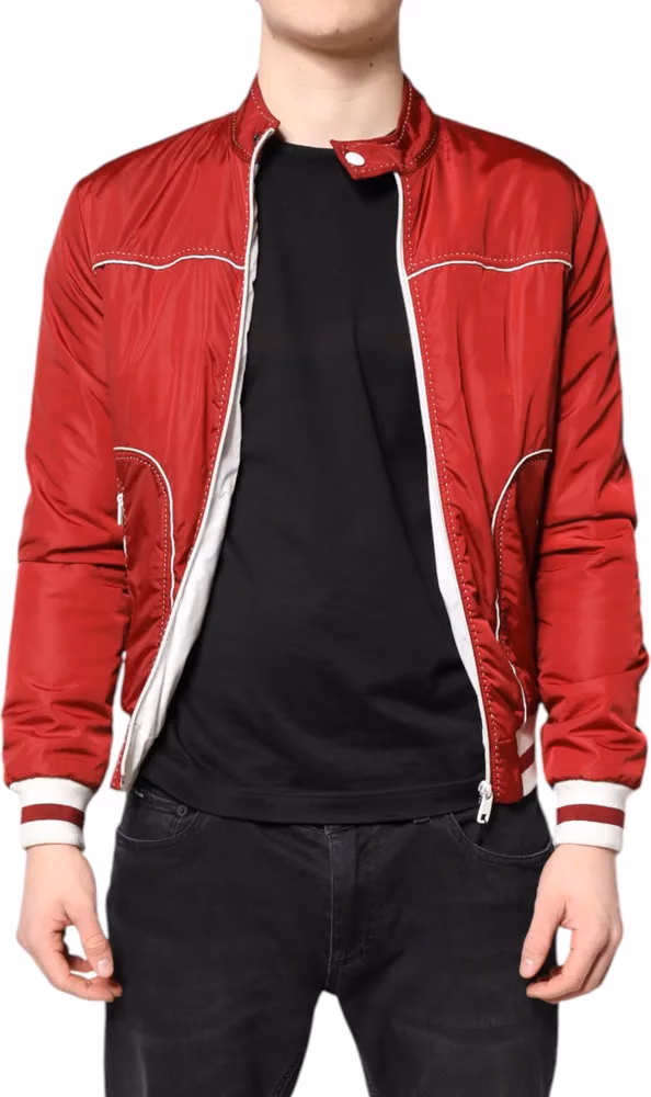 Dolce & Gabbana Red White Nylon Full Zip Men Bomber Jacket