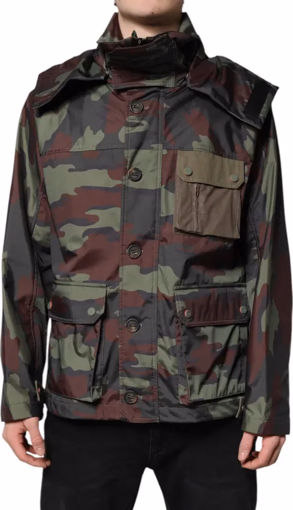Dolce & Gabbana Multicolor Camouflage Button Hooded Jacket