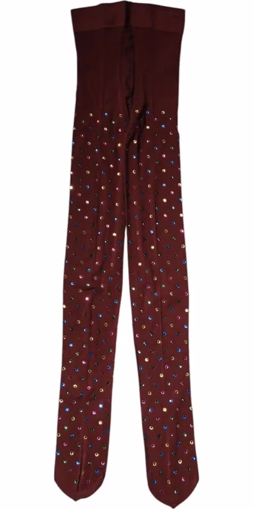 Dolce & Gabbana Maroon Nylon Crystal Embellished Pantyhose Tights