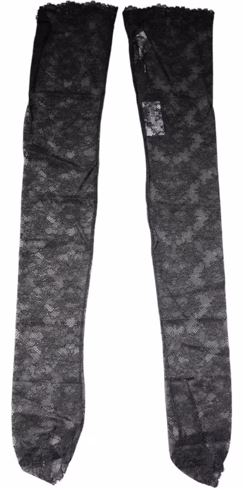 Dolce & Gabbana Black Floral Lace Cotton Stretch Stockings Socks