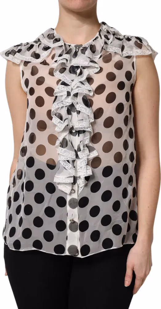 Dolce & Gabbana White Black Polka Dot Cotton Sleeveless Top
