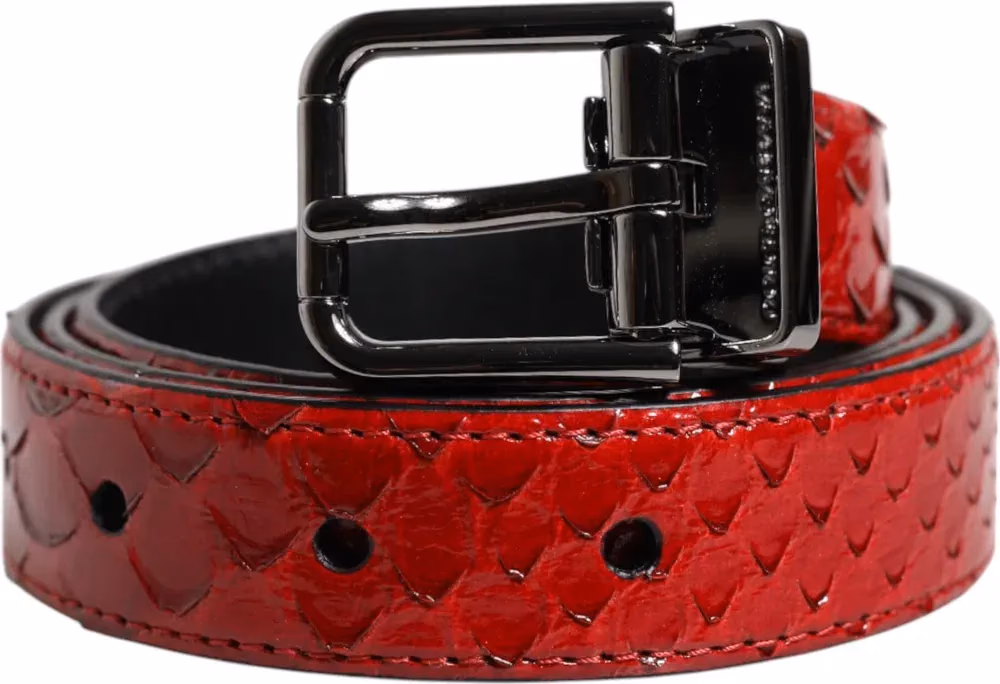 Dolce & Gabbana Red Exotic Leather Brass Metal Buckle Belt